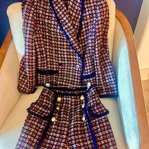 Moon River Chic Tweed Blazer and Shorts Set